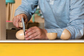 Child playing with kitchen toys