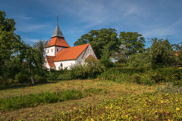 Church in the village known as the "checked land" in Swolowo, Pomorskie, Poland
