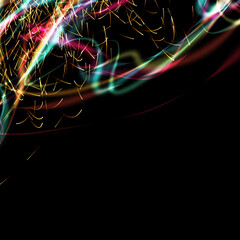 Festive digital beautiful background on black. Smoke waves with bright accents. Design for the holiday