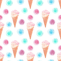 Watercolor seamless pattern with cooking tools and holiday sweets