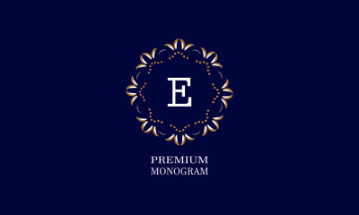 Decorative monogram design with the letter of the alphabet E. Elegant logo of the logo of the restaurant, hotel, business. Can be used for invitations, booklets, postcards.