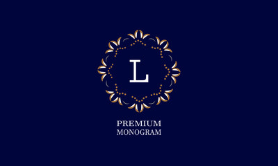 Decorative monogram design with the letter of the alphabet L. Elegant logo of the logo of the restaurant, hotel, business. Can be used for invitations, booklets, postcards.