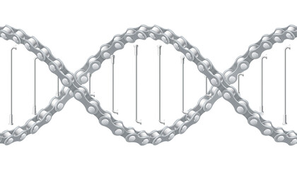 Bicycle chain with spokes twisted like a DNA spiral. Replicable realistic vector illustration.