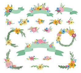 Flowers and banners set