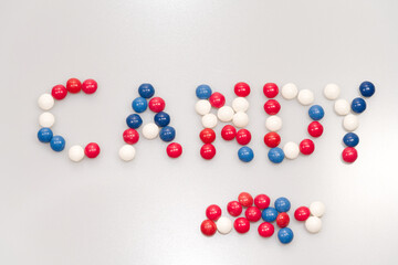 Word candy written with colorful candies