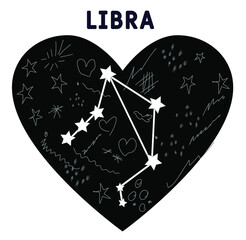 Libra signs, zodiac background. Beautiful and simple vector images in the midst of a starry galaxy with a constellation of Libra