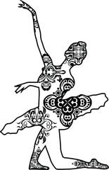 Ballet Mandala Black Design With Nature Pattern