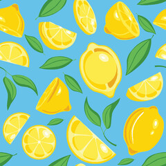 seamless background with lemons,Seamless summer pattern. yellow and green and lemon . hello summer prints.  tropical vibes 