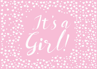 Its a girl vector postcard. Its a girl pink sparkle poster. 