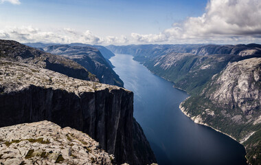 Dramatic cliffs going into the wonderful Lysefjord in Norway