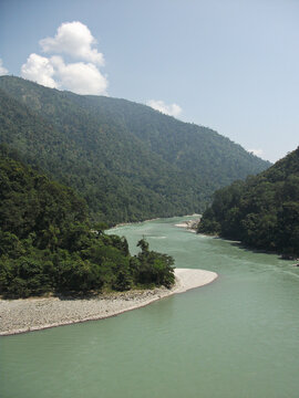 View of the river in the mountains on a roadside near Siliguri, West Bengal, India. ( PART-2)
