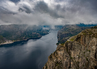 Naklejka na ściany i meble Dramatic fjord landscape in Norway 