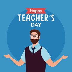 happy teachers day, with man teacher vector illustration design