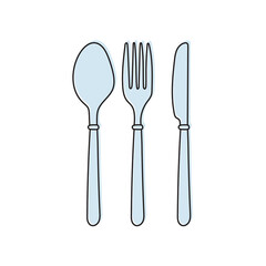 Cutlery knife, fork and spoon vector doodle icons. Isolate on white background. Editable stroke.