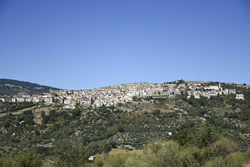 Fototapeta na wymiar Panoramic view of Corleto Perticara, a village in the mountains of the Basilicata region, Italy.