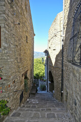 Fototapeta premium A narrow street among the old houses of Guardia Perticara, a rural village in the Basilicata region, Italy.
