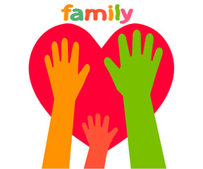 People hands and heart on a white background. Family symbol. Vector illustration.