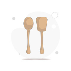 wooden kitchen spoon vector flat illustration on white