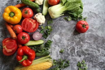 fresh vegetables on wooden background
