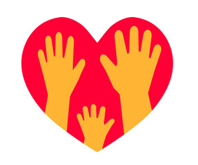 People hands and heart on a white background. Family. Vector illustration. 