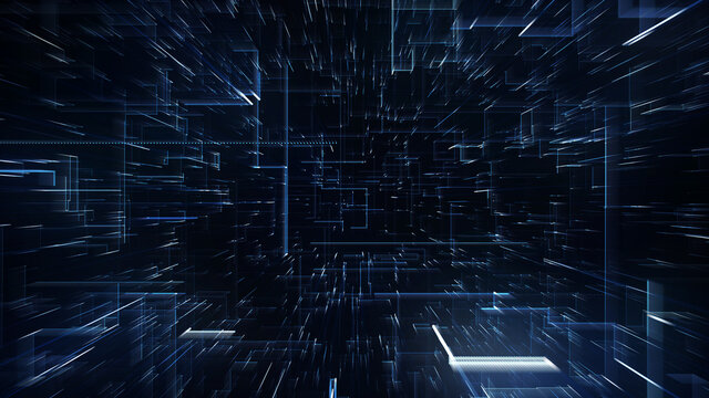 Abstract Digital Data Hi Tech Background Zoom In/ Illustration of a beautiful abstract technology background with data lines and corner particles zooming in with radial blur © benchart