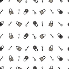 Seamless vector pattern. Lock and key. Vector graphics. Isolated on white background.