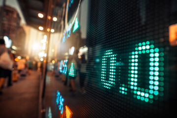 Financial stock exchange market display screen board on the street, selective focus