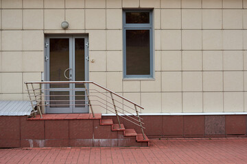 An example of poor quality staircase repair, building entrance, abstract