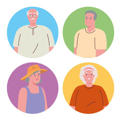 pictures old people on round frame vector illustration design