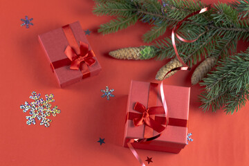 latley Christmas. Festive Christmas background. New Year's and Christmas. Christmas card background. Christmas tree and red gift. Cyspace