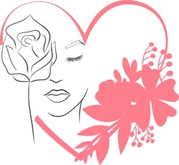 Print Hand-drawing silhouette background. Vector heart with flowers. Element for design.