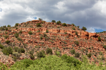 Landscape in Verde Valley Arizona with mountains and trees and clouds