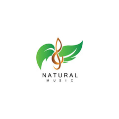 leaf illustration natural music logo with color vector design
