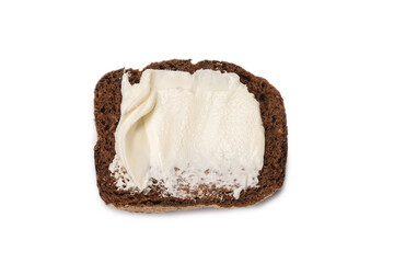 Brown bread and cheese isolated on white background.