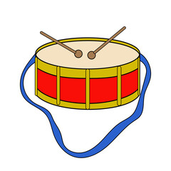 Drum musicial instrument - childish toy in cartoon style. Vector illustration isolated