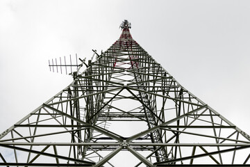 Looking up a radio mast in the mist