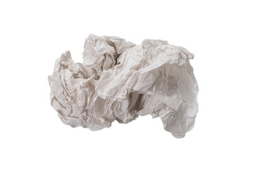 Crumpled white paper isolated on white background.