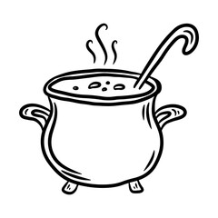 Halloween witch cauldron. Hand drawn vector illustration in doodle style, isolated on a white background.