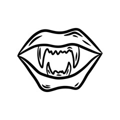 Vampire lips. Hand drawn vector illustration in doodle style, isolated on a white background.