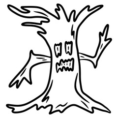 Spooky Halloween tree. Hand drawn vector illustration in doodle style, isolated on a white background.