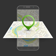 City map itinerary route navigation smartphone, phone point marker, drawing 3d schema, city plan GPS navigation tablet, itinerary destination arrow paper city map. Route delivery check point graphic