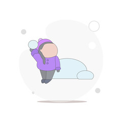 playing snowball vector flat illustration on white