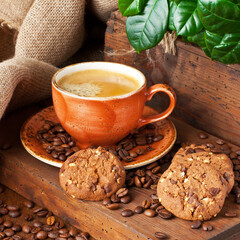 Cup of coffee with  homemade cookies