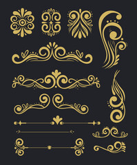 set of gold luxury decorative elements vector illustration design