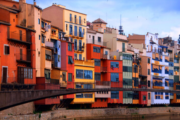 Fototapeta na wymiar Colorful houses of the city of Girona in Catalonia, Spain
