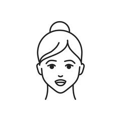 Human feeling admiration line black icon. Face of a young girl depicting emotion sketch element. Cute character on white background.
