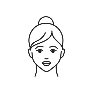 Human feeling admiration line black icon. Face of a young girl depicting emotion sketch element. Cute character on white background.
