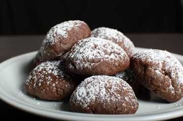 Nutella cookies with icing sugar portion baked.