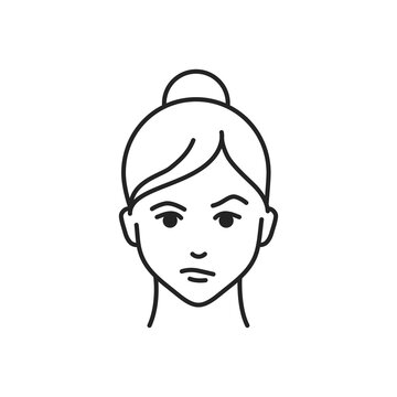 Human feeling confusion line black icon. Face of a young girl depicting emotion sketch element. Cute character on white background