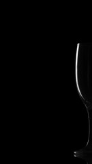 Half of glass of champagne on black